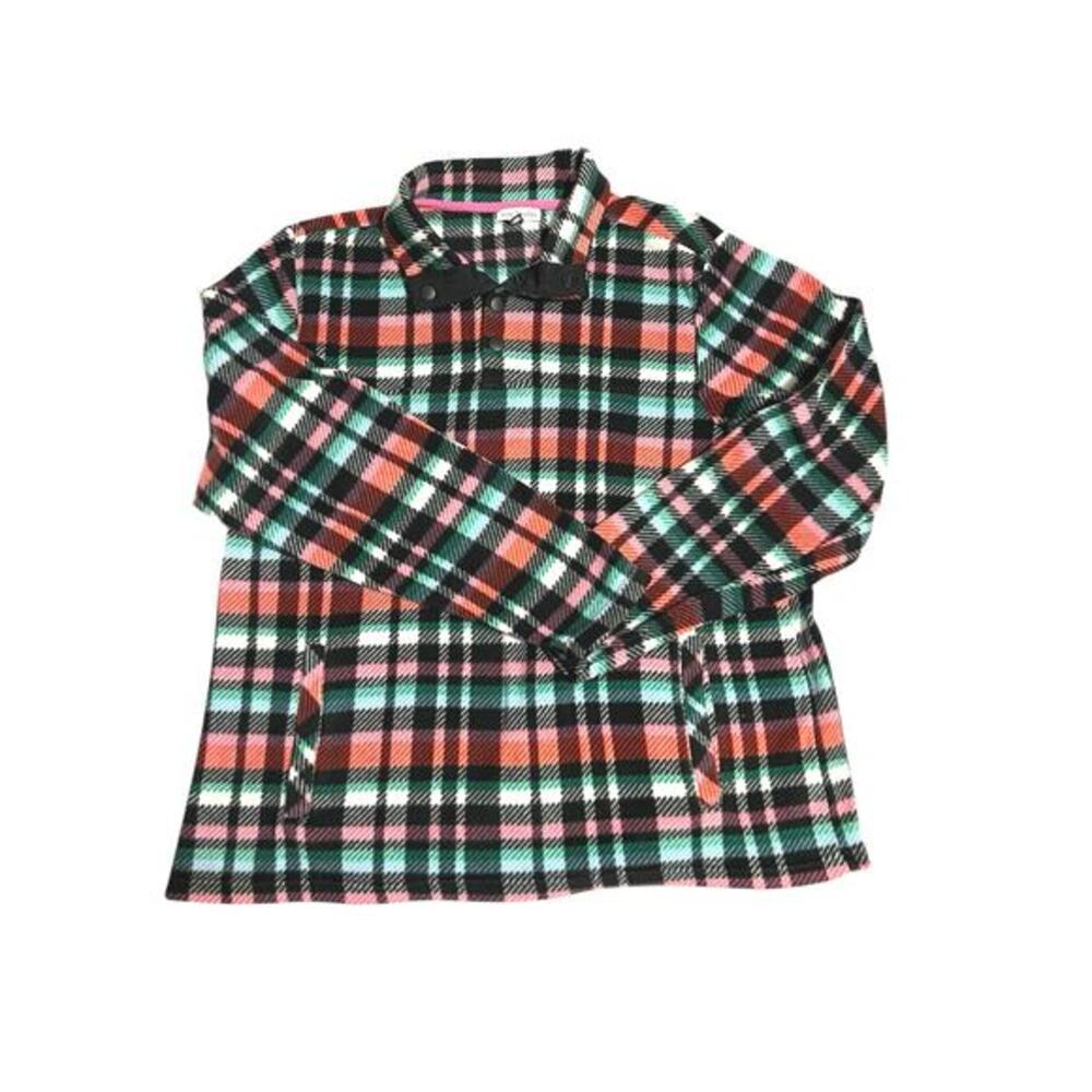 Vera Bradley Sporty Fleece Pullover Long Sleeve Plaid Button Snap Size Medium